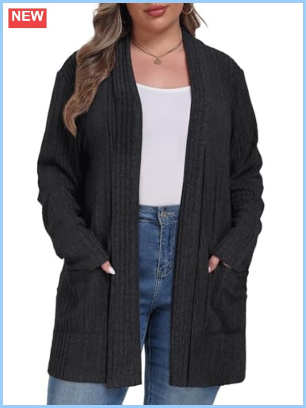 Plus Size Loose Knit Cardigan Sweater with Pockets Casual Draped Outwear